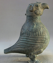 USPS a EE. UU. S2340 14 "antiguo bronce chino folclórico pájaro búho estatua agua comida buque olla hervidora de jarra 2024 - compra barato