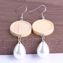 Reidgaller-5 pares de cabujones redondos de 20mm, base de aretes de madera, piezas en blanco, ganchos de acero inoxidable diy, accesorios con perla en forma de lágrima, abalorio 2024 - compra barato