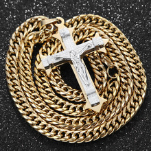 24 Inch Christ Jesus Cross Necklace for Men Gold Silver Stainless Steel Chunky Curb Chain Men's Pendant Jewelry Gift 2024 - buy cheap