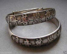 Um par de antigo artesanato miao prata esculpida com guanyin auspídos ajustável bracelete 2024 - compre barato