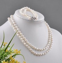 HOT SAMPLE Real Freshwater White Color Pearl Jewelry Set, Fashion Necklace Bracelet Earrings Set for Beautiful Bride Charm Women 2024 - buy cheap