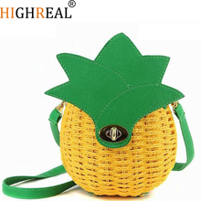 Straw Bag Women Beach Bag Hand-Made Woven Circular Shoulder Handbag Messenger Yellow Bags New Cute Fruit Travel Pineapple Purse 2024 - buy cheap