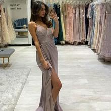 china Spaghetti Backless Elegant Evening Dresses V-Neck Sleeveless Floor Length Chiffon Evening Gowns Party Prom Gowns 2024 - buy cheap