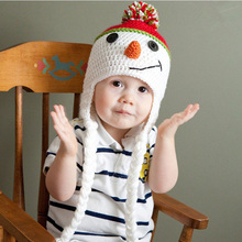 Adorable Snowman Baby Hat Handmade Children Ear Flap Beanies Cap Toddler Crochet Hats baby photo props hat Christmas BH0876 2024 - buy cheap