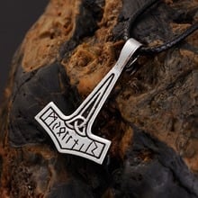 LANGHONG 1pcs Norse Vikings PENDANT Necklace THOR Elder Futhark Rune Runic Norse Viking THOR'S HAMMER Pewter Pendant Necklace 2024 - buy cheap