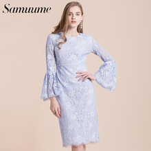Samuume Elegant Flare Long Sleeve Party Dresses Women High Waist Pencil Dress Bodycon Office Lace Dress Summer Dress S1712327 2024 - buy cheap