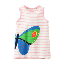 Little Maven New Summer Kids Clothing Pink Striped Sleeveless Color Butterfly Printed O-neck Knitted 1-6yrs Cotton Girls Dresses 2024 - buy cheap