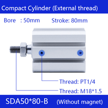 SDA50 * 80-B Бесплатная доставка 50 мм диаметр 80 мм ход внешней резьбы компактные Воздушные цилиндры двойного действия Воздушный пневматический цилиндр 2024 - купить недорого