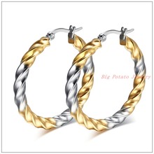 New Charming 316L Stainless Steel Silver&Gold Big Oval Hoop Earrings Womens Girls Tone Jewelry Top Quality Free Shipping 2024 - buy cheap