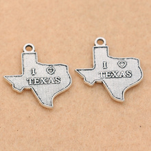 Kjjewel tibetano banhado a prata i love texas mapa berloques pingentes joias fazendo bracelete descobertas acessórios de artesanato faça você mesmo 22x20mm 2024 - compre barato