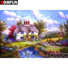 HOMFUN-pintura de diamante 5D DIY "paisaje de casa", bordado regalo de punto de Cruz, decoración del hogar, regalo A08624 2024 - compra barato