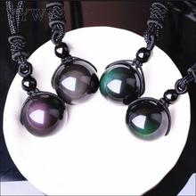 Natural 14/16/18/20mm Obsidian Rainbow Eye Transfer Good Luck Bead Pendant Necklace Rope Chain Necklace Jewelry for Woman Men 2024 - buy cheap