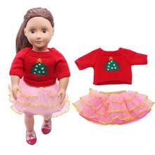 Doll clothes red Christmas tree sweater + pink skirt toy accessories fit 18 inch Girl doll and 43 cm baby dolls c296 2024 - buy cheap