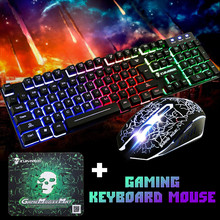 T6 Rainbow Backlight Usb Ergonomic Gaming Colorful Keyboard and Mouse Set for PC Laptop for Tablet Desktop Russian sticker 2024 - buy cheap