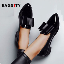 EAGSITY Patent leather loafers for women shoes block heel pointed toe slip on ladies dress shoes office career large size 43 2024 - buy cheap