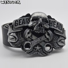 5 PCS MOQ WesBuck Brand New Style High quality Skull men's Women Metal belt buckle With PU Belt Holiday gifts 2024 - buy cheap