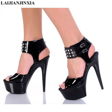 LAIJIANJINXIA New Fashion Rivets Classics Black 15CM Sexy High Heel Shoes Sandals Pole Dance Shoes High Heel Party Wedding Shoes 2024 - buy cheap