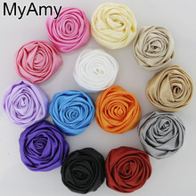 MyAmy 52pcs/lot handmade multilayer satin rosettes girls boutique shabby frayed rose flowers hair accessories Free Shipping 2024 - buy cheap