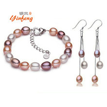 Real Culture Rice-shape Pearl Jewelry Set  Women's Birthday Gift Wedding Jewelry Set   Earrings 2024 - buy cheap