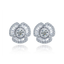 USTYLE  White  Fancy Women's Flower Earrings Luxury Big Round Clear Zircon Wedding Jewelry  Stud Earrings 2024 - buy cheap