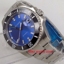 BLIGER 43mm mechanical auto watch men waterproof stainless steel blue dial luminous sapphire black ceramic bezel Miyota wrist 2024 - buy cheap