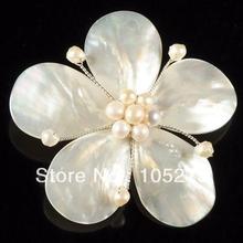 New Arriver Charming Natural Freshwater Pearl & White Shell MOP Flower Pin Brooch 72mm Handcrafted Fashion Jewelry Free Shipping 2024 - buy cheap