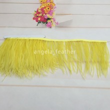 Free Shipping  Yellow Ostrich Feather Fringe trimming on Satin Header 6-8inch in width for sewing design wedding dress decor 2024 - buy cheap