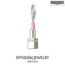 Pink Lipstick Charms Pendant,2019 Fashion Jewelry 925 Sterling Silver Romantic Gift For Women Girls Fit Bracelet Necklace Bag 2024 - buy cheap