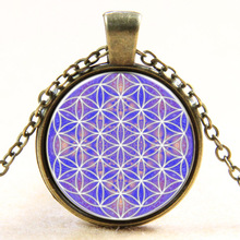 Purple Flower of Life Necklace Om Yoga Chakra Pendant Mandala Necklace Fashion Glass Dome Jewelry Sacred Geometry Women 2024 - buy cheap