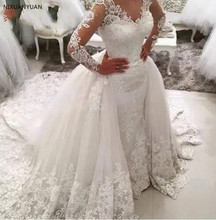 Vestido De Noiva Lace Mermaid Wedding Dress with Detachable Skirt Backless Long Sleeve Saudi Arabia Bridal Wedding Gowns 2024 - buy cheap