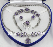 Pretty violeta cristal colar cz pulseira brincos cristal conjunto de anel 2024 - compre barato