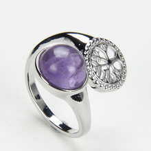 New Natural Amethysts Pink Crystal Aventurine Stone Round Bead & Spring Tree Open Adjustable Size Finger Rings for Women Jewelry 2024 - buy cheap