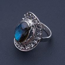 Натуральный Синий огненный Лабрадорит уникальный дизайн кольцо из стерлингового серебра 925 Размер США 8 P1050 2024 - купить недорого