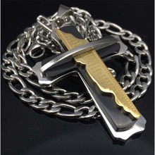 Vintage Bold Large Layered Statement Cross Pendant Necklace For Men Stainless Steel figaro Chain three Tone 2024 - buy cheap