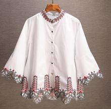Women's spring autumn long Flare sleeve Casual Loose Shirt Femal Vintage National embroidery Shirt Blouse TB117 2024 - buy cheap