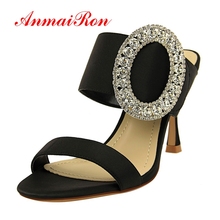 ANMAIRON 2019 Women High Heel Crystal Sandals Silk Basic Party Shoes Women Slip-On Solid 6 Colors Fashion Shoes Size 34-40LY1789 2024 - buy cheap