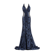 Nova chegada fotos reais luxo azul marinho sereia vestidos de noite beading cristal sparkly vestido de noite robe de soiree 2024 - compre barato