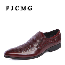 Pjepon sapatos masculinos de couro, calçados de couro genuíno preto/vermelho, slip-on bico fino, sapatos respiráveis de negócios, populares 2024 - compre barato