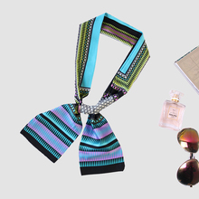 Женская деловая сумка с ручкой и принтом, маленькая узкая лента для волос, имитация шелковой ткани, повязка на голову, платок, длинный шейный шарф 2024 - купить недорого