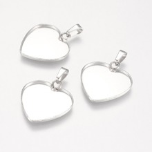 PandaHall 10pcs 16.5x19mm 304 Stainless Steel Metal Jewelry Findings Heart Pendant Cabochon Settings 2024 - buy cheap