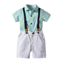 Boy's Clothing Set 3-8 Y Summer Short Sleeve Single Breasted Striped Shirt & Short Bib Pant Kids Fashion Gentleman Shirt Suits 2024 - buy cheap
