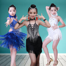 sequin tassel child kid children professional latin dance dress for girls ballroom dancing dresses for kids fringe salsa black 2024 - buy cheap