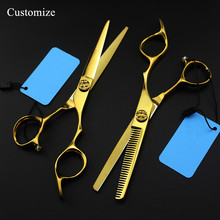 Customize professional japan 6 inch gold hair salon scissors cutting barber makas scissor Thinning shears hairdressing scissors 2024 - buy cheap
