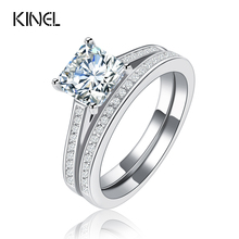 2016 Fashion Silver Color Jewelry Cubic Zirconia Wedding Ring Set For Women Wholesale Jewelry Christmas Gift Free Shipping 2024 - buy cheap
