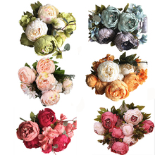 Buquê de flores peônia de seda artificial, 8 cabeça, para noiva, decoração de casa, vaso europeu, barato, mesa, flores falsas 2024 - compre barato