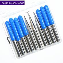 6mm * R0.75 * 60L, 10 pcs, Frete grátis Taper Bola nariz End Mill, fresagem CNC Cutter, ferramenta de metal duro, carpintaria router bit 2024 - compre barato