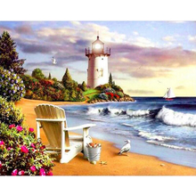 Алмазная 5d картина «сделай сам», вышивка «пляж, Маяк», полная выкладка, мозаика из страз, Настенный декор C63 2024 - купить недорого