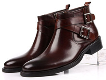 Botas de vestir de cuero genuino para hombre, botines de negocios de doble hebilla, color negro/marrón, talla grande EUR46 2024 - compra barato