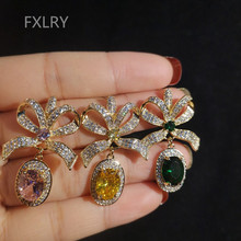 FXLRY-Pendientes de piedra colgantes de cristal Rosa grande para mujer, joyería de lujo de gran calidad, Color dorado, Circonia cúbica, lazo 2024 - compra barato