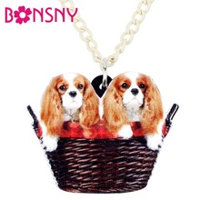 Bonsny-Collar acrílico doble Cavalier King Charles Spaniel, canasto con colgante, joyería de animales de dibujos animados para mujeres, niñas y niños 2024 - compra barato